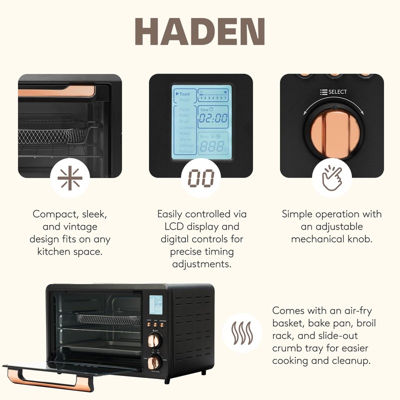 Haden Countertop 6-Slice Toaster Oven & Air Fryer Combo, Electric