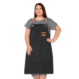 King Mills Plus Size Aprons For Men Women With Large Pockets, Cotton Canvas Cross Back Adjustable Apron, Also For Gardening, Wood Working And Metal Working, And Can Be Carpenter or Pottery Apron.BLK