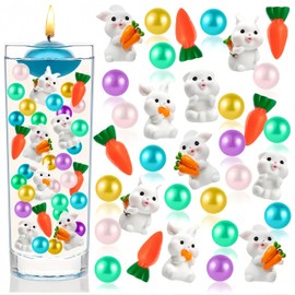 60pcs Easter Vase Filler, Multicolor Pearl Beads and Bunny,Rabbit Candy Cane Faux Pearls for Home Table Decor,Centerpieces Table Decorations,Table Scatters(Pastel)