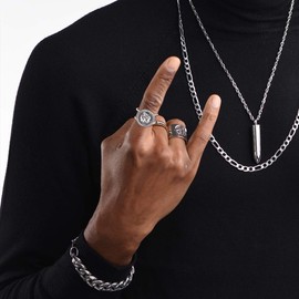 Vintage Signet Rings Men Women 925 Sterling Silver Ring, Oxidized Dainty Irregular Queen Elizabeth Ⅱ Coin Ring Statement Ring Promise Band Adjustable Stackable Ring