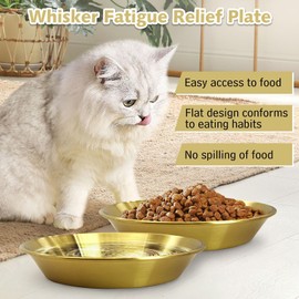 Fhiny 3Pcak Basic Cat Bowls, Stainless Steel Cat Dish Gold Dog Food Bowl Metal Whisker Friendly Wide Shallow Pet Feeder Plate Replacement Bowl for Stand Easy to Clean for Kitten Puppy (M:7.6in)