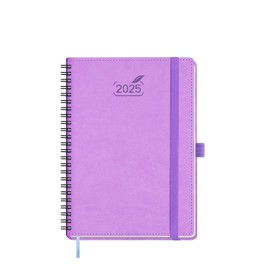 BEZEND 2025 Planner Daily Weekly & Monthly Spiral Bound 5.8" x 8.5" (Jan - Dec 2025) Agenda 2025 Vertical Calendar Book with Hourly Schedule, Monthly Tabs, Vegan Leather Softcover - Lavender