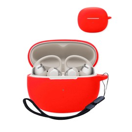 Case for Shokz OpenDots ONE True Wireless Noise Cancelling Earphones,Premium Silicone Shockproof, Accessible Charging Port,Front LED Visible, with Lanyard, Red.