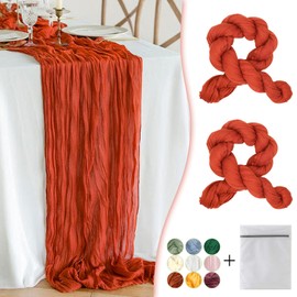 Waligoy Burnt Orange Cheesecloth Table Runner 2 Pack 35" Boho Gauze Table Runner 120 inches Long Table Runner Rustic Sheer Fabric Bulk for Baby Shower Wedding Bridal Birthday Party Table Decorations
