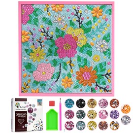 Girls Gifts 8-12 Years Old，Diamond Art Toys for Kids 7-10, Craft Kits for Girls Boys Teen Birthday Xmas Ideas, 5 6 7 8 9 10 11 12 Art Supplies with Frame Home Decor (Flower)