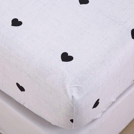 Cute Heart Pattern Fitted Sheet for Kids Girls Twin Size Lovely White Black Bedroom Decor Bed Sheet Set Girly Cartoon Love Geometric Bedding Set Children Modern Design Bed Cover with 1 Pillow Case