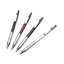PIPER Quadrata Metal Mechanical Pencil 0.5mm with Erasers and HB #2 Lead Refills for Art, Sketching, Writing, Drafting (4 colors) (Satin Silver)