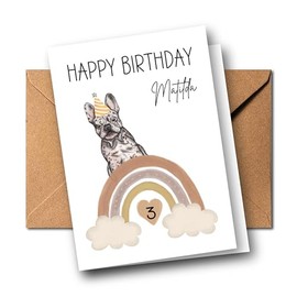 Personalisierte Kinder Gl√ºckwunschkarte zum 1. 2. 3. 4. 5. 6. 7. usw. Geburtstag Gru√ükarte Geburtstagskarte Faltkarte Kindergeburtstag mit Name verschiedene Tiermotive Boho Regenbogen (Bulldogge)