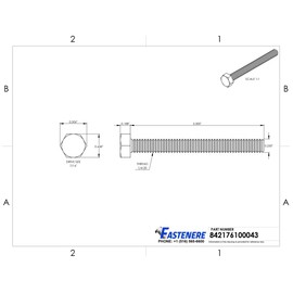 1/4-20 x 1-3/4" Hex Head Cap Screw Bolts, External Hex Drive, Stainless Steel 18-8, Full Thread, Bright Finish, Flat Point, Quantity 25 by Fastenere