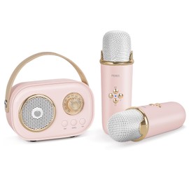 PRUNUS Mini Karaoke Machine with 2 Wireless Mics for Kids,Portable Bluetooth Speaker Toys for Girls Boys,Small Karaoke Machine with Stereo Sound Enhanced Bass for Home Party Wedding Birthday