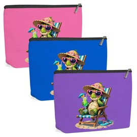 3 Pack Funny Beach Sea Turtle Gifts for Women Turtle Lovers Teacher Girls Trip Makeup Bag,Travel Essentials Cosmetic Bags for Women,Birthday Graduation Christmas Friendship Girl Weekend Thank You