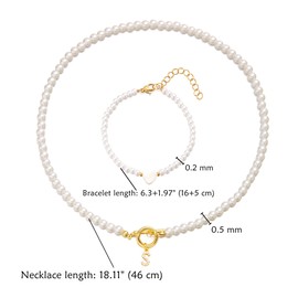 RINHOO FRIENDSHIP - Juego de collar de perlas con inicial para mujer, gargantilla de perlas de imitación bohemia, pulsera, joyería de moda, regalo de dama de honor para mujer, Cobre, Circonita cúbica