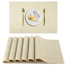 AUAUY Table Mats Set of 6, Non-Slip Heat Resistant Place Mats, PVC Washable Placemats for Kitchen Dinning Restaurant, Place Mats for Table, 30x45cm/11.8x17.7in (Beige)