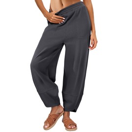 Caracilia Womens Barrel Wide Leg Sweatpants Casual Elastic Waist Comfy 2025 Fall Vacation Travel Lounge Pants Dark Grey Large