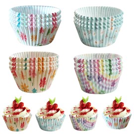 Bekecidi 400 PCS Flower Cupcake Cases, Paper Cupcake Liners Floral Baking Cups Muffin Cases for Baking Cupcake Wrapper for Birthday Wedding Party Decorations Supplies (4 Styles)