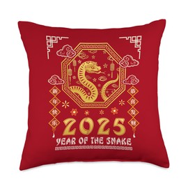 Chinese New Year 2025 Wood Snake Lucky Zodiac Family Reunion Throw Pillow