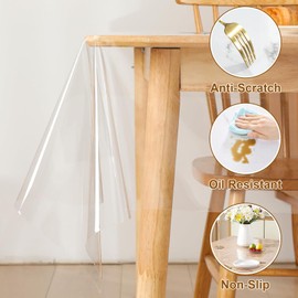 Transparent Table Film, 0.18 mm Thick, Transparent Tablecloth, Outdoor, Weatherproof, 140 cm Wide, Greaseproof, Washable PVC Table Protector, Transparent Tablecloth, Rectangular (180 x 140 cm)