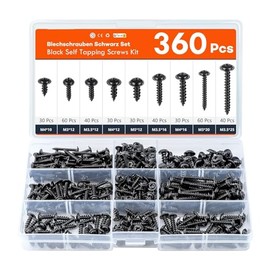 Yohong 360 Piece Drywall Wood Screws Assortment Kit, 9 Sizes Black Steel Self Tapping Screws Phillips Bugle Head Screws Assortment for Wood Sheetrock (Black)