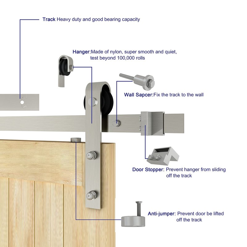 JUBEST 6 FT Brushed Nickel Sliding Barn Door Hardware Kit