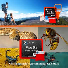 Archer MedTech Ven-Ex Snake Bite & Bee Sting Kit – Portable Venom Extractor Pump with Tourniquet, One-Hand Operation, Bonus CPR Face Shield, Outdoor First Aid for Hiking, Camping & Backpacking