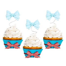 24 piezas de decoración para cupcakes con lazo de resina para decoración de tartas de cumpleaños infantiles, decoración de pasteles para fiestas de cumpleaños infantiles, decoración de pasteles, suministros azules