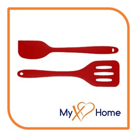 MyXoHome 8" Red Silicone Spatula & Slotted Turner Set by MyXOHome