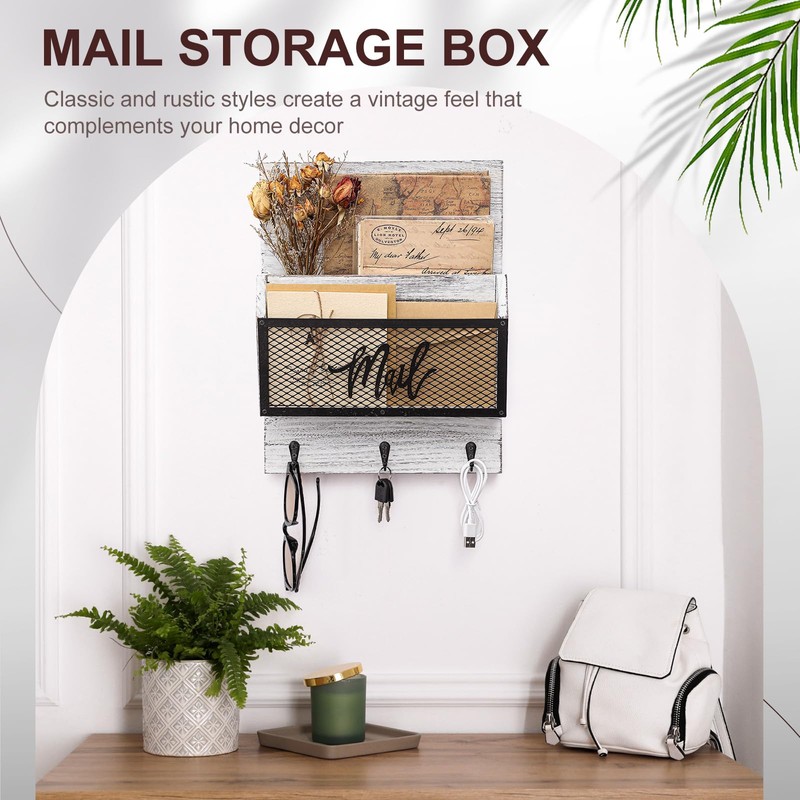 Yalikop Mail Organizer Wall Mounted Mail Holder Hanging Key and