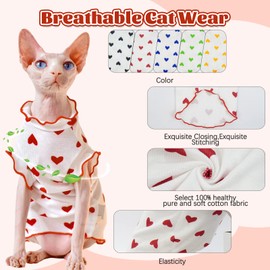 DENTRUN Heart Pattern Sphynx Hairless Cats Shirt, Kitten T-Shirts with Perlin Sleeves, Breathable Cat Wear Cute Sweater Adorable Hairless Cat's Clothes Vest Pajamas Jumpsuit