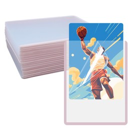 HLIWS PVC Trading Card Holder, Pack of 20, 76 x 102 mm, Card Protector, with Protective Film, for Playing Cards, Baseball/Basketball Cards/Photos (Transparent + Pink Frame)