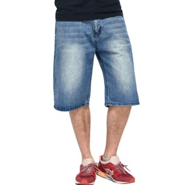 Yeokou Men's Loose Hip Hop Cropped Jeans Work Denim Shorts with Cargo Pockets (46, Style13Blue)