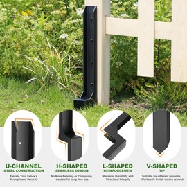 AOPEC Fence Post Repair Kit, Heavy Duty One-Piece Steel Anchor & Stakes for Repair Broken Tilted Leaning Wood Posts, Rust-Proof Easy Installation, Upgraded 11-Gauge Thickness (2 Pack)