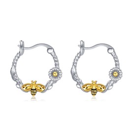 Animal Hoop Earrings for Girls S925 Silver Bee / Otter / Sea Lion Hoop Earrings Animal Cuff Hoop Earrings Jewellery Gift for Women Girls Daughter Children, Sterling Silver, No Gemstone