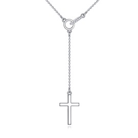 YAFEINI Rosary Chain Sterling Silver Italian Solid Pearl Chain Cross & Roses Wreath Virgin Mary Pendant Y Necklace Catolicos Jewellery Gifts for Women (Rosary Cross Necklace)