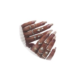 HUASAI Gold Stackable Rings for Women Trendy Boho Moon Star Midi Pinky Knuckle Ring Set Cute Stuff Jewelry Birthday Gifts