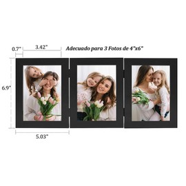 Portaretratos con Bisagras de 4x6 Pulgadas, Marcos para Fotos con 3 Aberturas, Marcos para Cuadros Vertical, Exhibición Escritorio para Oficina, Hogar, Negro