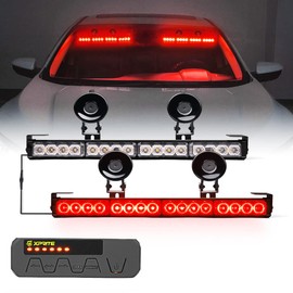 Xprite Red LED Emergency Traffic Advisor Strobe Dual Light Bar w/Control Box, Windshield Deck Suction Cup Mount Warning Flashing Lightbars, for Ambulance Volunteer POV Firefighter Vehicles Trucks