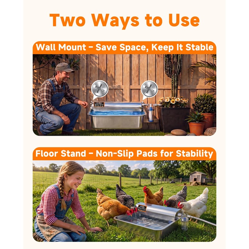 3 Gallon Automatic Chicken Waterer, Real 304 Stainless Steel Metal