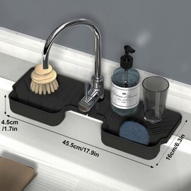 KYSUN Silikon Wasserhahn Abtropfmatte, Wasserhahn Spüle Spritzschutz, Wasserhahn Spritzfänger Wasserfänger Matte, Silikon Wasserhahnmatte Bad Spülbecken Organizer Für Küche Badezimmer (Schwarz)