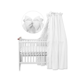 balbina Canopy, 100% Cotton, Decorative Set for Cot, Bed Canopy with Ruffle & Bow, Mosquito Net for Baby Room, Opaque Bed Curtain without Canopy Pole, 240 x 165 cm, White