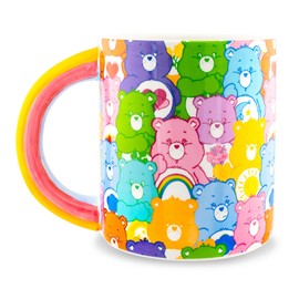 Care Bears - Taza de cerámica con impresión Allover con mango de arco iris, taza de café grande para té, café expreso, cacao, capacidad para 20 onzas