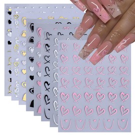 8 Sheets Valentines Day Nail Stickers 3D Self Adhesive Valentines Nail Decals Heart Nail Art Stickers for Nail Art Pink Gold Black White Heart Nail Supplies for Women Nail Art Decorations