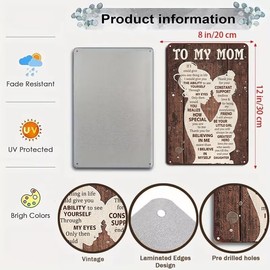 Smilelife To My Mom Sign I Love You Mom Gift From Daughter Perfect For Home Office Bedroom Kitchen Women Shed Decor 12" x 8"(3130)