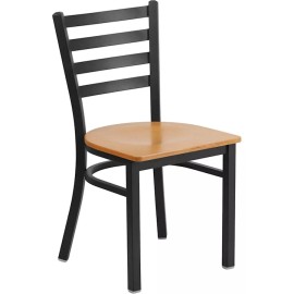 Flash Furniture Hercules Black Ladder Chair, Wood Seat - XU-DG694BLAD-N
