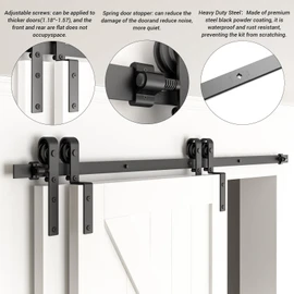 AONAYIOA 7.5FT Bypass Sliding Barn Door Hardware Kit, Combination Track Mode Sliding Door Hardware, Single Track Bypass Barn Door Hardware for Double Wooden Doors,(no Door) (7.5 Feet)