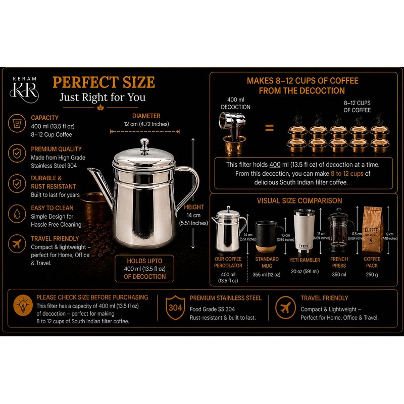KERAM Percolator Coffee Pot, 13.52 fl oz / 400 ml,