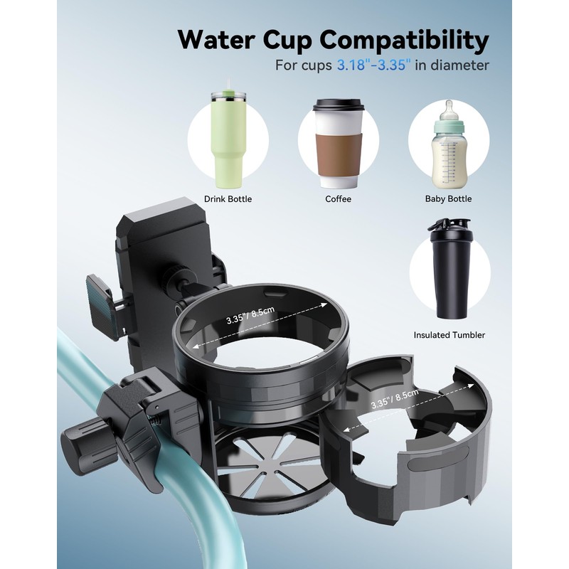 WalkFeel 3-in-1 Universal Wheelchair Cup Holder for Walker, 360° Rotating