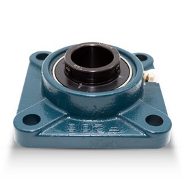 DOJA Barcelona Square flange bearing with housing UCF 203, ball bearing UC203 for shaft diameter 17 mm, housing F204, steel ball bearings, ball bearings and bearings for industry and general