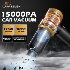 Handheld Car Vacuum Portable Cordless with 2000mAh Battery, 4 in 1 Handheld Vacuum Cleaner and Air Duster ,15000PA Portable Mini Hand Held Vacuum Rechargeable for Home, Car, Office, Pet Hair（Gold）