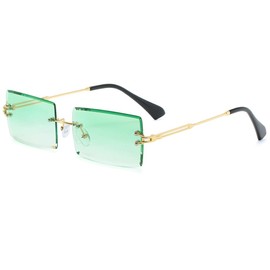 BAWUYI 90s 2000s Rectangle Rimless Sunglasses Women Men Y2K Accessories Vintage Retro Frameless Square Glasses UV400 Tinted Lens Gold-Green