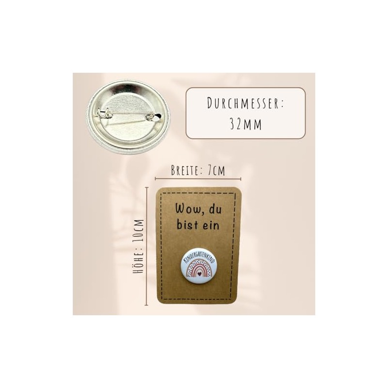 Pin Kindergarten Rainbow Button with Safety Pin 32 mm Gift